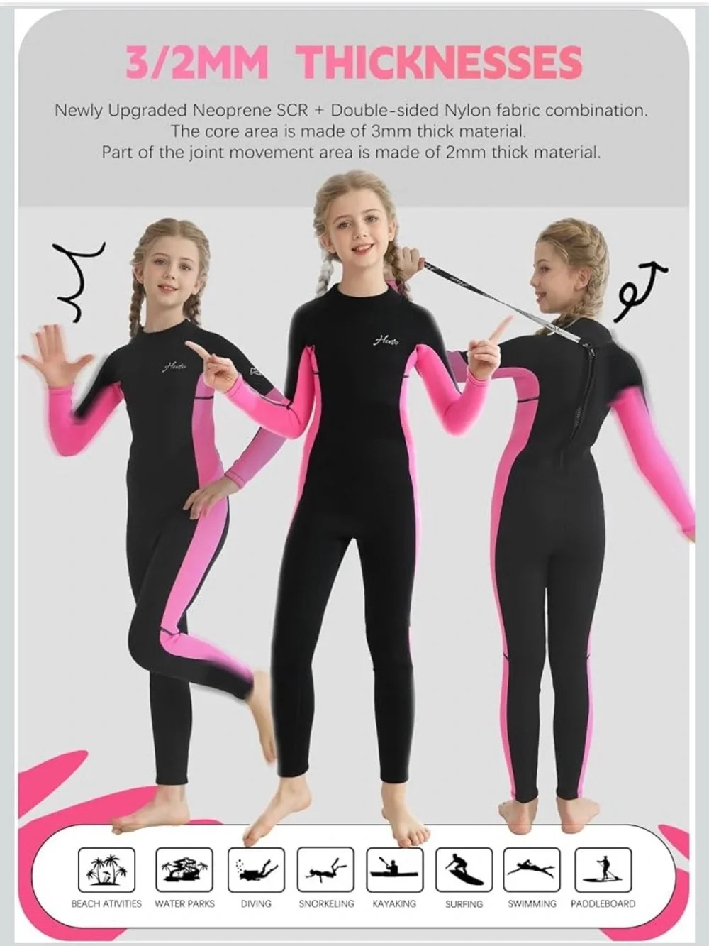 Hevto Kids Wetsuit 3/2mm Neoprene Back Zip 12 Slim. 2579/bb14-1